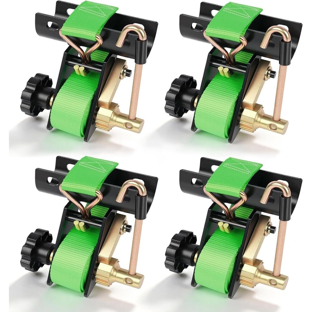 Ladder Rack Ratchet Straps, 2" Black Round Tube Mount, 4 PCS | Green, 1.5'' Wide